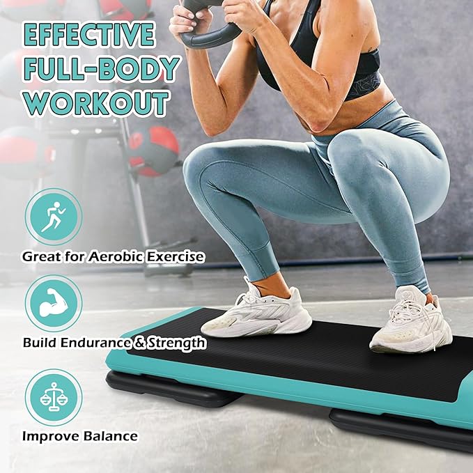 Fitvids Step Aerobic Platform, Exercise Step with 5 levels Adjustable Height, 4 Stackable Risers, Fitness Training Workout Stepper for Home Gym, Cardio Strength, Multiple Options
