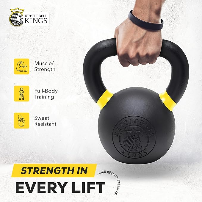 Kettlebell Kings Powder Coated Kettlebell Weights 5-90 LB | Workout Gym Equipment & Strength training sets for Women & Men | Durable Coating for Grip Strength, Rust Prevention