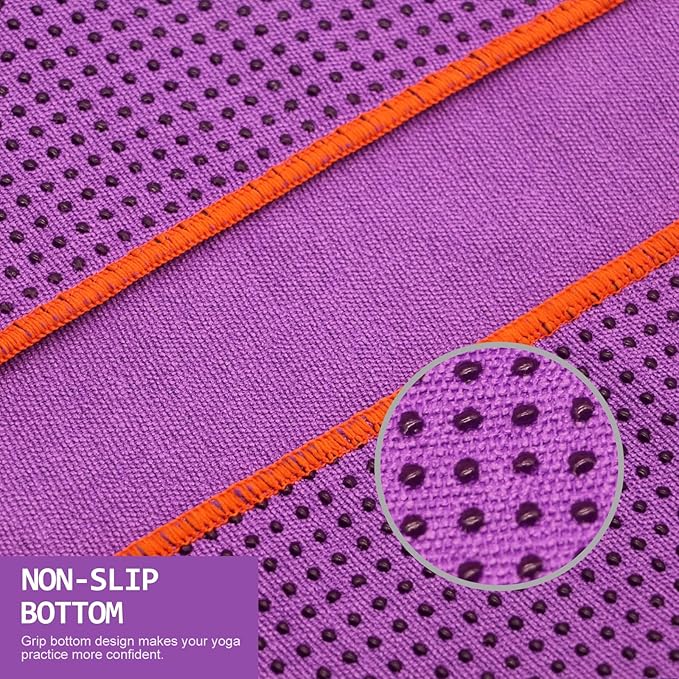 Eunzel Hot Yoga Towel - Microfiber Non Slip Yoga Mat Towel with Grip Dot Sweat Absorbent Towel for Hot Yoga, Pilates and Fitness 72" x 24", Purple/Orange