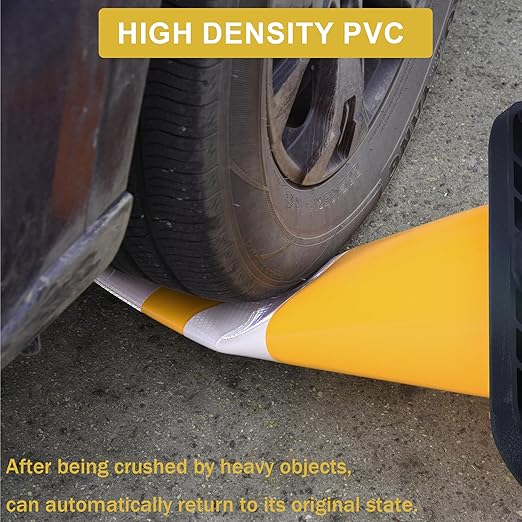OrangeStar 6-Pack 28" Traffic Cones, Yellow Safety Cones with Reflective Collars, Heavy Duty Base for Construction, Parking Lot, Road Work, Flexible PVC, Indoor & Outdoor Use