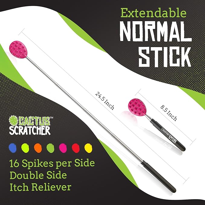 Cactus Scratcher Extendable Telescopic Back Scratcher - Extends 25" Long Double Sided Retractable Scratching Tool for Hand, Neck, Head, and Body - Universal Gift for Family, Pets, and Friends, Pink