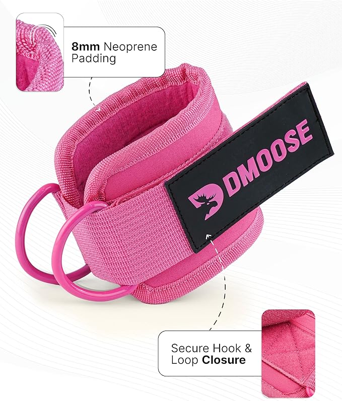 DMoose Ankle Strap for Cable Machine - One Size Fit with Premium Padding, Workout Kickback Ankle Cuffs, Ankle Bands for Working Out, Booty Workouts, Leg Extension, Hip Abductors & Lower Body Exercises