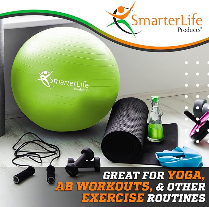 SmarterLife Exercise Ball Yoga Ball for Fitness, Balance, Stability, or Pregnancy, Gym Ball for Core Workout, Physical Therapy, Yoga Ball Chair for Office, Anti-Slip Anti-Burst
