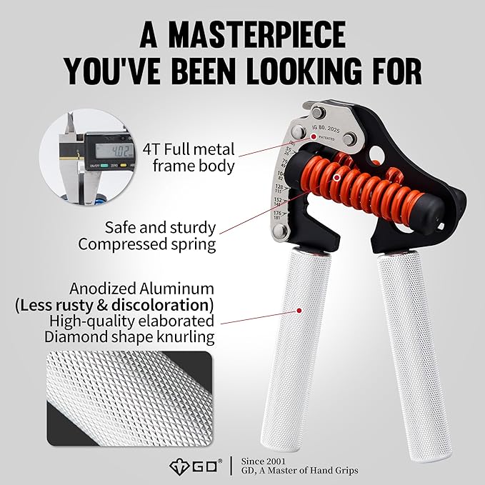 GD IRON GRIP Grip Strength Trainer Adjustable Hand Gripper Strengthener Hand Grip Exerciser Wrist Strengtheners Silent & Durable – Forearm, Finger & Hand Strength Training for Athletes, Climbers & Rehabilitation