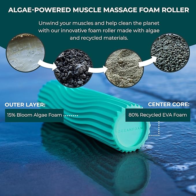 Oceanfoam Ripple Travel Foam Roller (11" x 3.35") Firm Mini Foam Roller for Physical Therapy, Deep Tissue Massage, Back Pain - High Density, Ergonomic Wave Textured - Yoga, Pilates, Exercise (Jade)