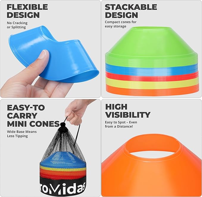 Mini Cones for Sports - Better Space Utilization - Comes with Shoulder Strap - for Agility Training Drills (Orange - 25 Pack)