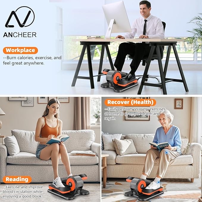 ANCHEER Under Desk Elliptical Machine, Ellipse Leg Exerciser for Seniors with 12 Adjustable Speeds, Quiet & Portable Electric Seated Pedal Exerciser with Remote Control