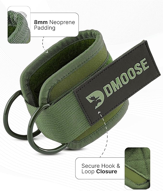 DMoose Ankle Strap for Cable Machine - One Size Fit with Premium Padding, Workout Kickback Ankle Cuffs, Ankle Bands for Working Out, Booty Workouts, Leg Extension, Hip Abductors & Lower Body Exercises