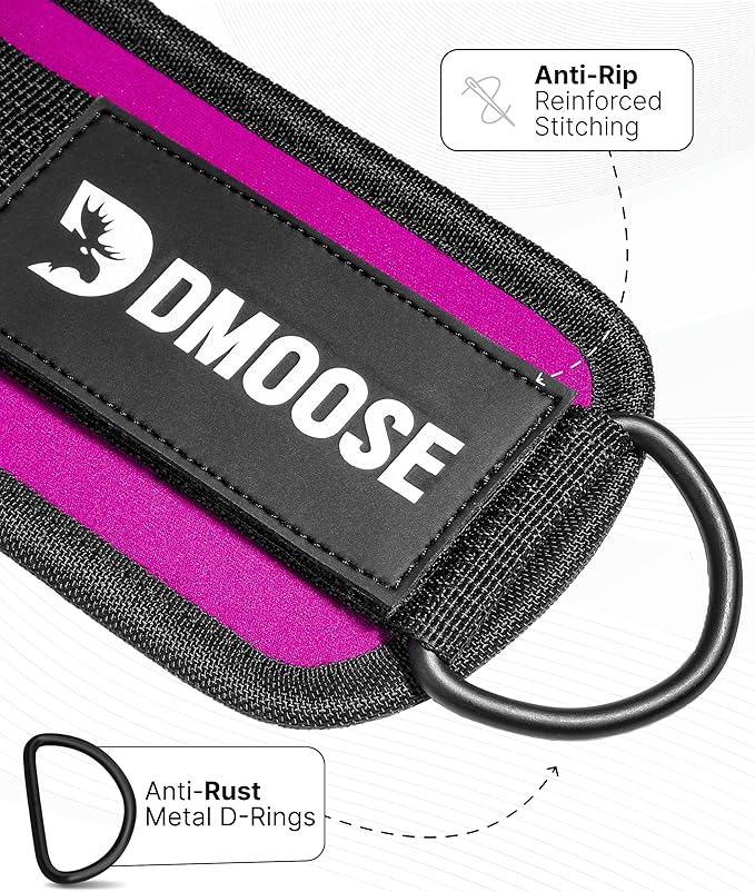 DMoose Ankle Strap for Cable Machine - One Size Fit with Premium Padding, Workout Kickback Ankle Cuffs, Ankle Bands for Working Out, Booty Workouts, Leg Extension, Hip Abductors & Lower Body Exercises