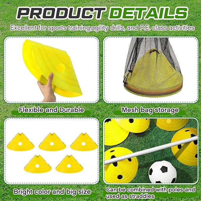 ShinyRelief Jumbo Disc Cones Jumbo Soccer Cones with Mesh Bag Giant Large Agility for Soccer Training Adult Sports