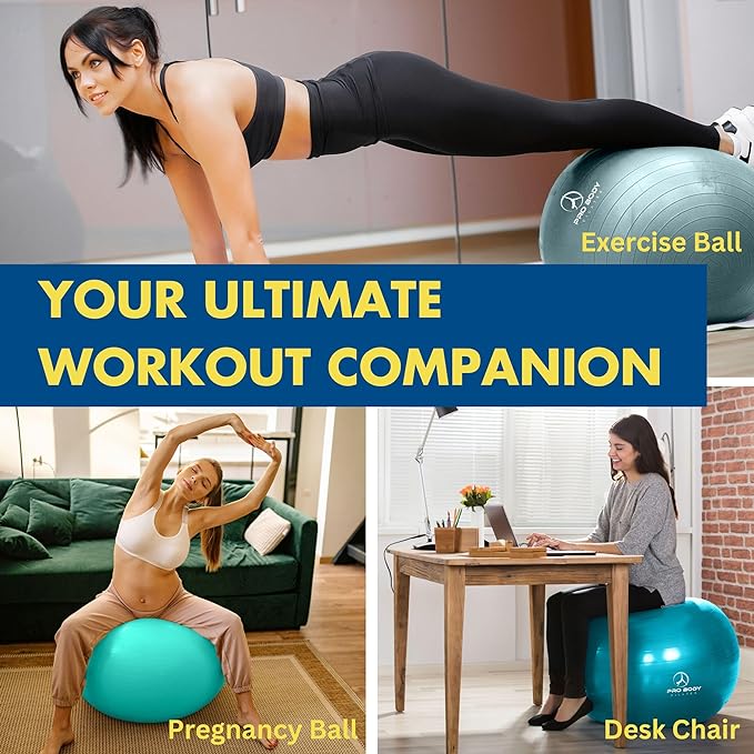 ProBody Pilates Yoga Ball - Exercise Balls, Various Sizes, for Stability, Pregnancy, Workout & Physical Therapy