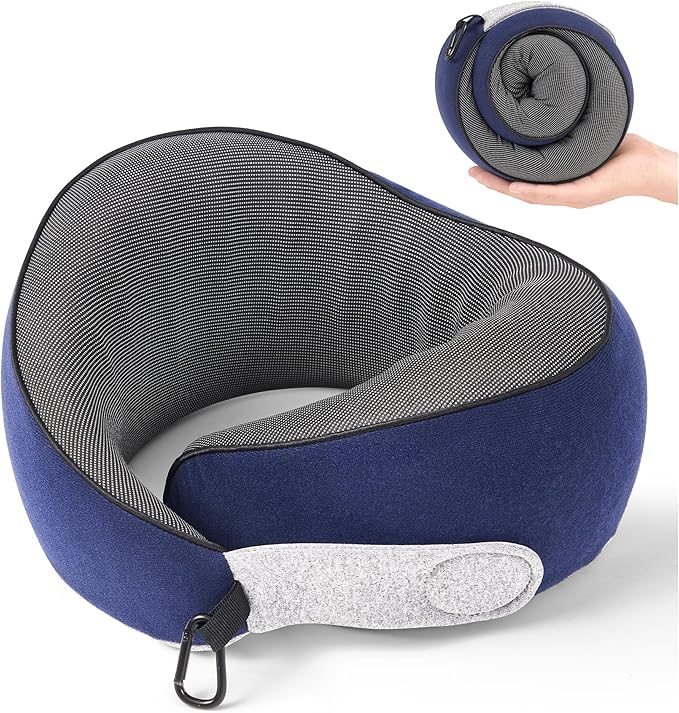 Travel Pillow, 100% Pure Memory Foam Travel Neck Pillow Airplane Neck Support Ergonomic Design for Traveling Suitable for Airplanes,Offices and Cars-Navy Blue