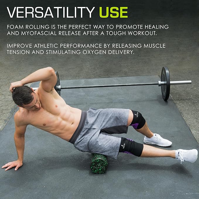 ProsourceFit High Density Foam Rollers 12 - inches Long, Firm Full Body Athletic Massage Tool for Back Stretching, Yoga, Pilates, Post Workout Muscle Recuperation, Black/Blue