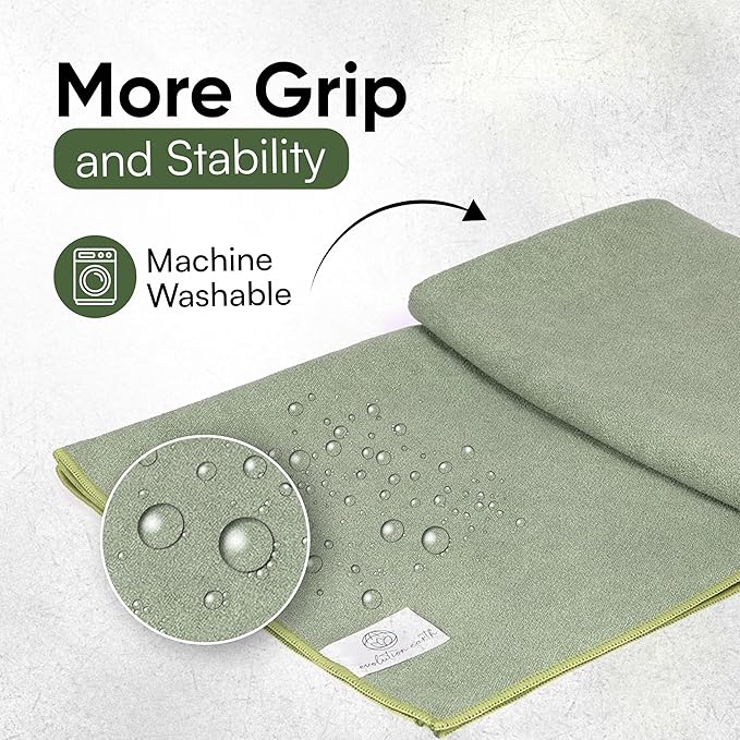 Yoga Mat Towel - Double Sided Microfiber Yoga Towel - Sweat Absorbent Non Slip Hot Yoga Towel - Lightweight, Quick Drying Pilates and Bikram Sweat Towel - 73''L x 26''W, Sage