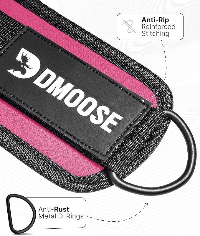 DMoose Ankle Strap for Cable Machine - One Size Fit with Premium Padding, Workout Kickback Ankle Cuffs, Ankle Bands for Working Out, Booty Workouts, Leg Extension, Hip Abductors & Lower Body Exercises