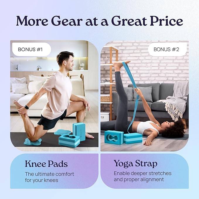 Deep-Zen® Yoga Blocks Wrist Support; Yoga Blocks 2 Pack with Knee Pads and Strap to Put Less Weight on Wrists; Durable, Versatile Yoga Brick Exercise Block Set, Blocks Yoga
