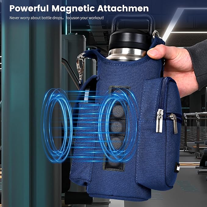 icolor Magnetic Gym Bag Water Bottle Carrier Holder with Phone Pockets & Shoulder Strap,Gym Magnetic Bag 5 Built-in Magnets Gym Accessories Organizer Magnetic Bottle Pouch Sleeve for Men Women