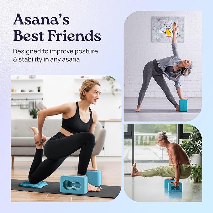 Deep-Zen® Yoga Blocks Wrist Support; Yoga Blocks 2 Pack with Knee Pads and Strap to Put Less Weight on Wrists; Durable, Versatile Yoga Brick Exercise Block Set, Blocks Yoga