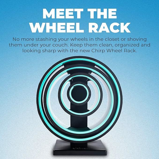 Chirp Wheel & Rack Bundle - Comprehensive Back Care Solution with Convenient Storage, Relief for Back Pain, Deep Tissue, Trigger Point Therapy, Easy Storage for Four Wheel Sizes - 3 Pack