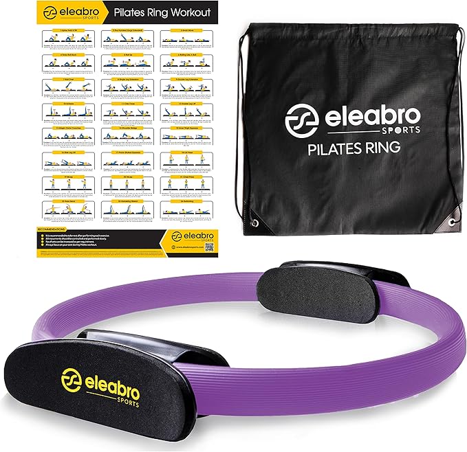 Eleabro Sports 14 inch Pilates Ring Circle - Magic Circle -with A1 Size Workout Poster, Inner Thigh Exercise Ring, Ideal for All Heights-Yoga Ring Fitness Ring with Soft Handles