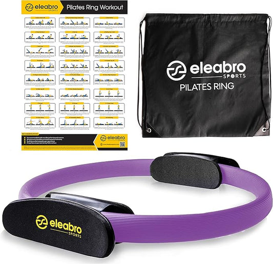 Eleabro Sports 14 inch Pilates Ring Circle - Magic Circle -with A1 Size Workout Poster, Inner Thigh Exercise Ring, Ideal for All Heights-Yoga Ring Fitness Ring with Soft Handles