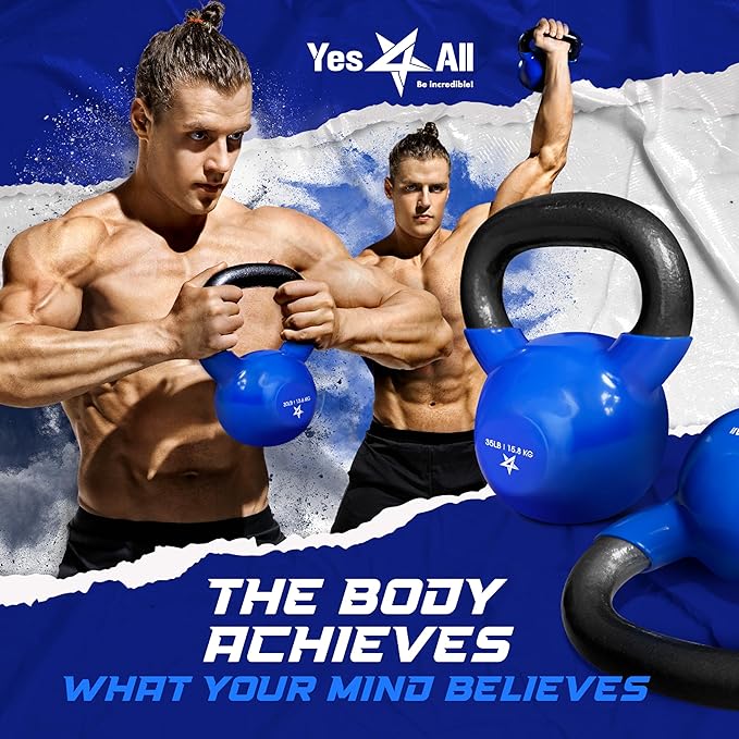 Yes4All Kettlebell, Vinyl Coated Kettlebell Cast Iron Sets with Stable Flat Bottom for Full Body Workout, Push up, Grip Strength Training & Weights Exercises