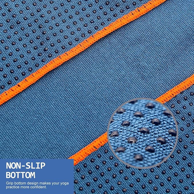 Eunzel Hot Yoga Towel - Microfiber Non Slip Yoga Mat Towel with Grip Dot Sweat Absorbent Towel for Hot Yoga, Pilates and Fitness 72" x 24", Steel Blue/Orange