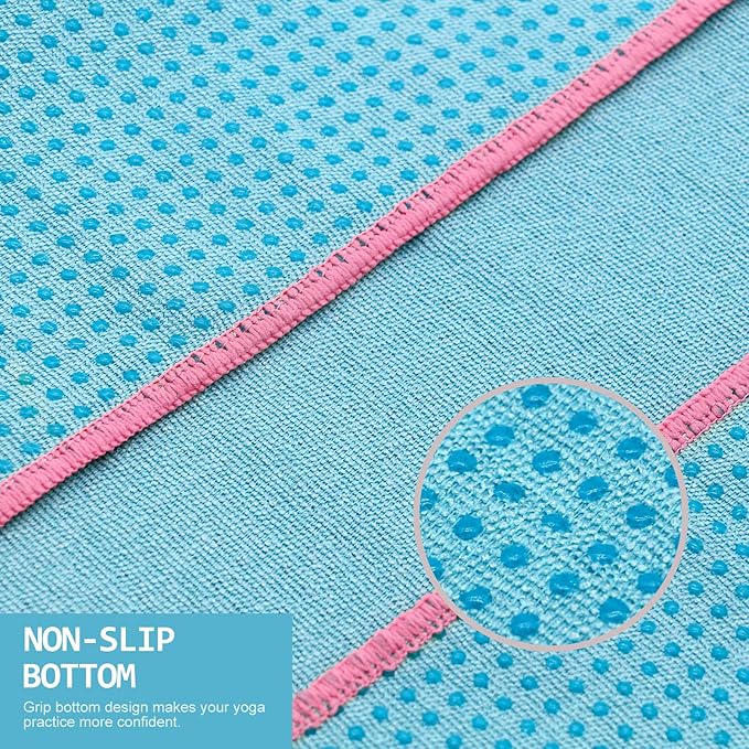 Eunzel Hot Yoga Towel - Microfiber Non Slip Yoga Mat Towel with Grip Dot Sweat Absorbent Towel for Hot Yoga, Pilates and Fitness 72" x 24", Sky Blue/Pink