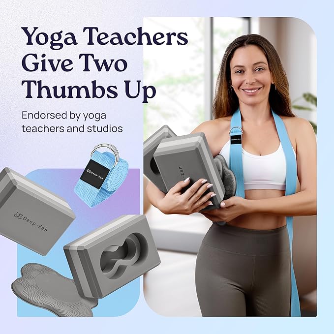 Deep-Zen® Yoga Blocks Wrist Support; Yoga Blocks 2 Pack with Knee Pads and Strap to Put Less Weight on Wrists; Durable, Versatile Yoga Brick Exercise Block Set, Blocks Yoga
