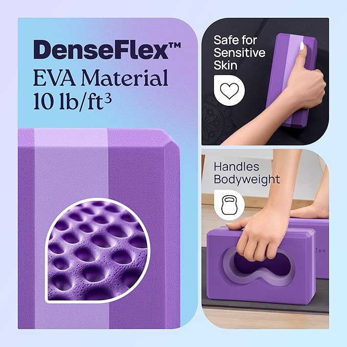 Deep-Zen® Yoga Blocks Wrist Support; Yoga Blocks 2 Pack with Knee Pads and Strap to Put Less Weight on Wrists; Durable, Versatile Yoga Brick Exercise Block Set, Blocks Yoga