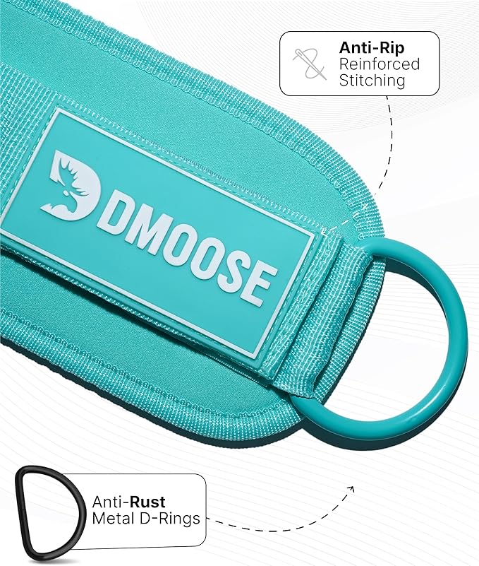 DMoose Ankle Strap for Cable Machine - One Size Fit with Premium Padding, Workout Kickback Ankle Cuffs, Ankle Bands for Working Out, Booty Workouts, Leg Extension, Hip Abductors & Lower Body Exercises
