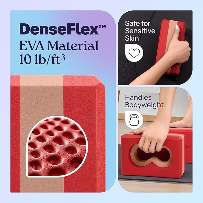 Deep-Zen® Yoga Blocks Wrist Support; Yoga Blocks 2 Pack with Knee Pads and Strap to Put Less Weight on Wrists; Durable, Versatile Yoga Brick Exercise Block Set, Blocks Yoga