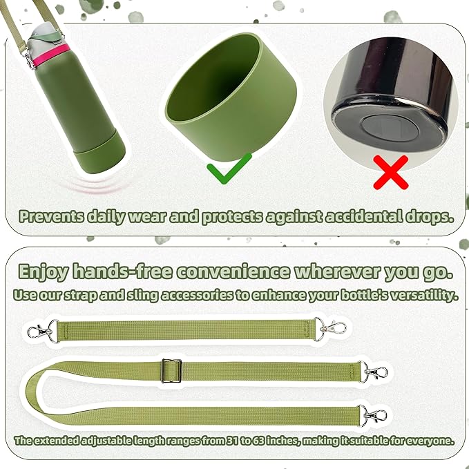 Silicone Boot Set for Owala Water Bottle 24 oz, 32 oz, 40 oz - Includes Non-Slip Sleeve, Shoulder Strap & Handle Strap, Perfect Owala Accessories, Fits Owala Tumbler, Owala FreeSip, Candy Coated