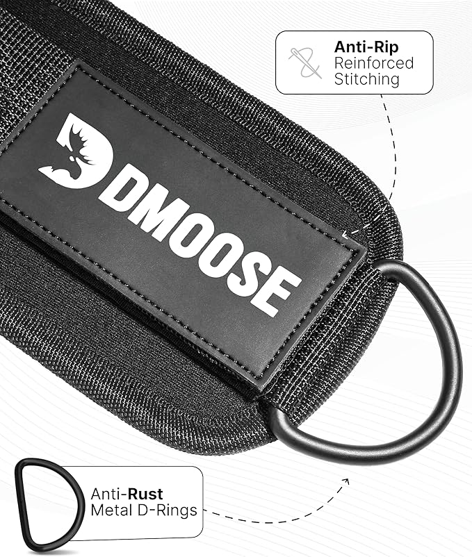 DMoose Ankle Strap for Cable Machine - One Size Fit with Premium Padding, Workout Kickback Ankle Cuffs, Ankle Bands for Working Out, Booty Workouts, Leg Extension, Hip Abductors & Lower Body Exercises