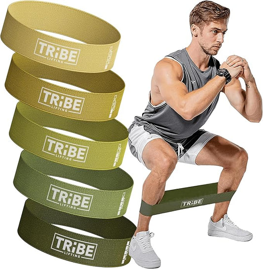 Tribe Lifting Fabric Resistance Bands for Glutes & Legs | 5 Fabric Workout Bands Set | Thick Booty Bands for Squats, Lunges, Hip Training, Physical Therapy & Home Workouts