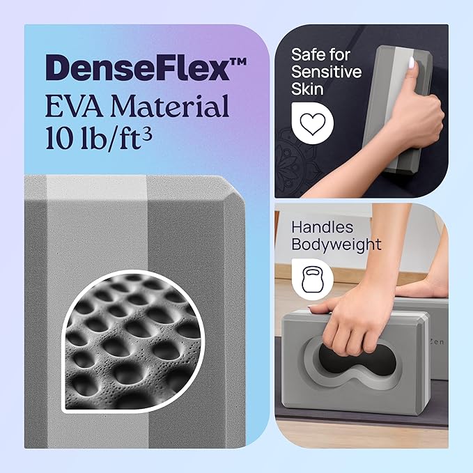 Deep-Zen® Yoga Blocks Wrist Support; Yoga Blocks 2 Pack with Knee Pads and Strap to Put Less Weight on Wrists; Durable, Versatile Yoga Brick Exercise Block Set, Blocks Yoga