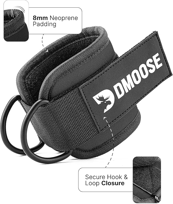 DMoose Ankle Strap for Cable Machine - One Size Fit with Premium Padding, Workout Kickback Ankle Cuffs, Ankle Bands for Working Out, Booty Workouts, Leg Extension, Hip Abductors & Lower Body Exercises
