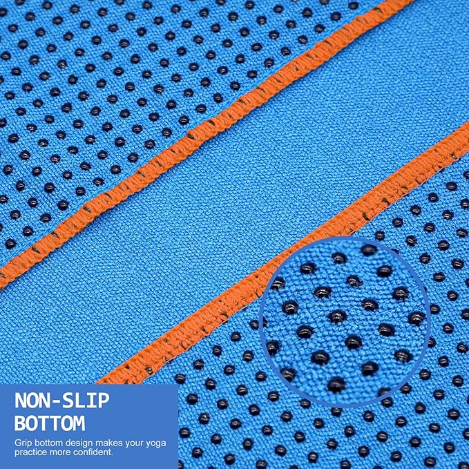 Eunzel Hot Yoga Towel - Microfiber Non Slip Yoga Mat Towel with Grip Dot Sweat Absorbent Towel for Hot Yoga, Pilates and Fitness 72" x 24", Blue/Orange