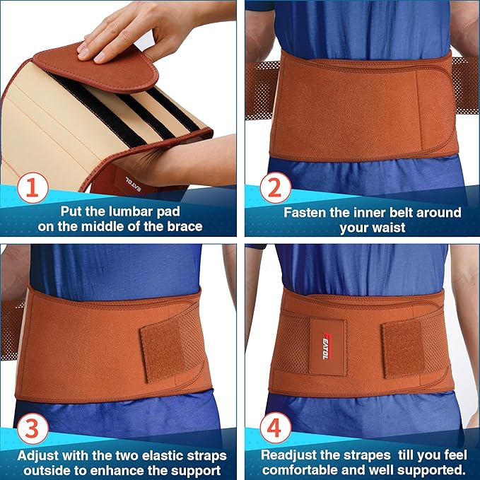 FEATOL Back Brace for Lower Back Pain, Breathable Back Support Belt for Women & Men with Lumbar Pad, Lumbar Support Belt for Heavy Lifting & Work, Scoliosis, Brown, 3XL (Circumference:54-63")