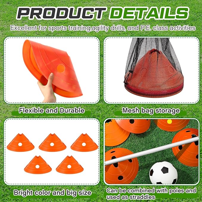 ShinyRelief Jumbo Disc Cones Jumbo Soccer Cones with Mesh Bag Giant Large Agility for Soccer Training Adult Sports