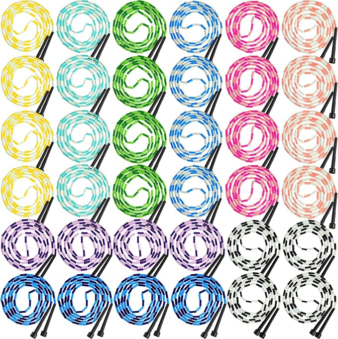 Junkin 36 Pack Jump Ropes for Kids, Adjustable Length Free Segmented Skipping Rope Bulk for Toys, Soft Beaded Jumping Ropes for Women Fitness Exercise Training Workout Weight Loss, 9 Colors