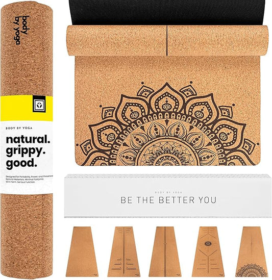 Luxury Cork Yoga Mat - Non Slip, Extra Thick Grip. Thicker, Longer, and Wider for More Comfort and Support. Tough Enough For Hot Yoga. Natural, Non Toxic, and Eco Friendly. Optional Alignment Lines.