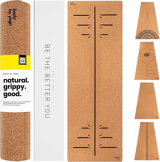 Luxury Cork Yoga Mat - Non Slip, Extra Thick Grip. Thicker, Longer, and Wider for More Comfort and Support. Tough Enough For Hot Yoga. Natural, Non Toxic, and Eco Friendly. Optional Alignment Lines.
