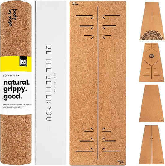 Luxury Cork Yoga Mat - Non Slip, Extra Thick Grip. Thicker, Longer, and Wider for More Comfort and Support. Tough Enough For Hot Yoga. Natural, Non Toxic, and Eco Friendly. Optional Alignment Lines.