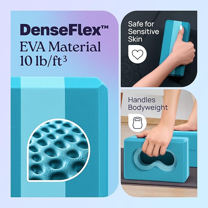 Deep-Zen® Yoga Blocks Wrist Support; Yoga Blocks 2 Pack with Knee Pads and Strap to Put Less Weight on Wrists; Durable, Versatile Yoga Brick Exercise Block Set, Blocks Yoga