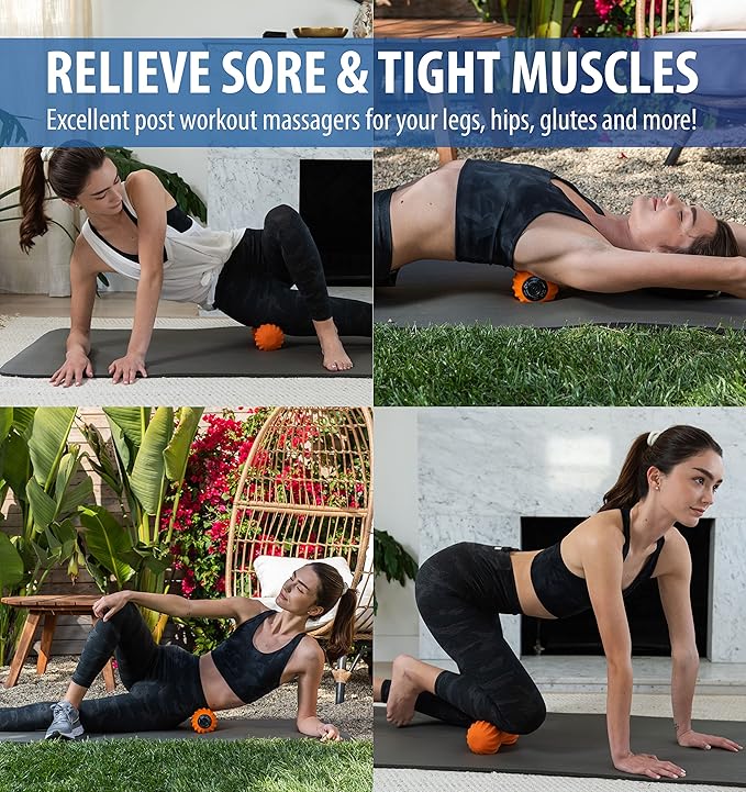 Zyllion Vibrating Peanut Massage Ball with 4 Modes - Cordless Rechargeable Electric Deep Tissue Massager Roller for Muscle Pain Relief, Orange, ZMA-30