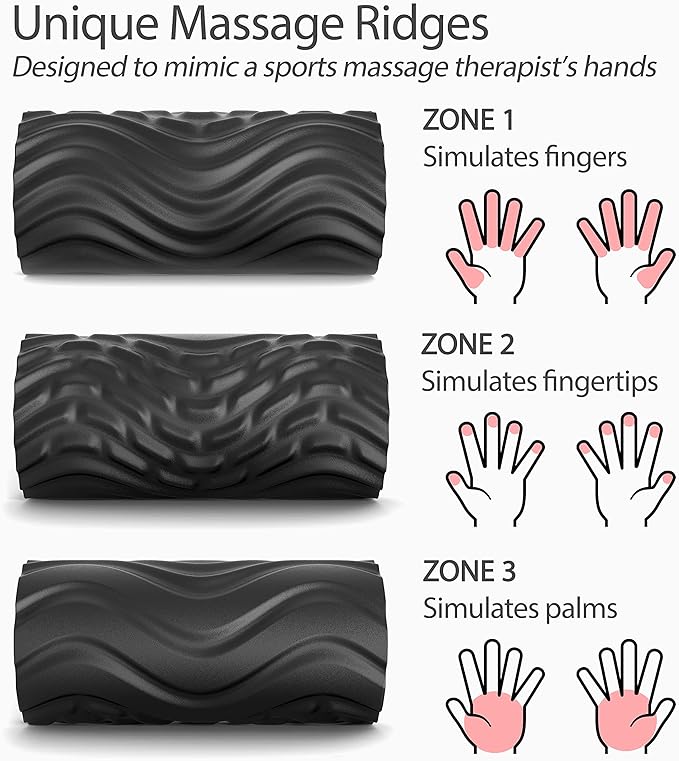 Zyllion Rechargeable Vibrating Foam Roller with 4 Speeds - Cordless Electric Deep Tissue Massager for Muscle Pain Relief, Black/Black, ZMA-22