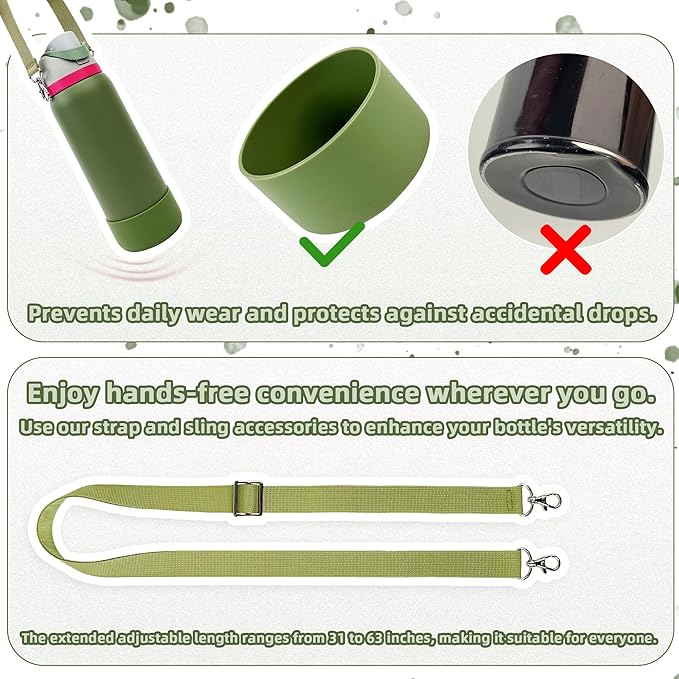 Silicone Boot Set for Owala Water Bottle 24 oz, 32 oz, 40 oz - Includes Non-Slip Sleeve, Shoulder Strap & Handle Strap, Perfect Owala Accessories, Fits Owala Tumbler, Owala FreeSip, Candy Coated