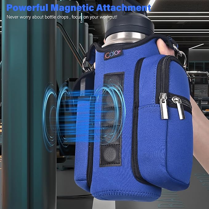 icolor Magnetic Gym Bag Water Bottle Carrier Holder with Phone Pockets & Shoulder Strap,Gym Magnetic Bag 5 Built-in Magnets Gym Accessories Organizer Magnetic Bottle Pouch Sleeve for Men Women