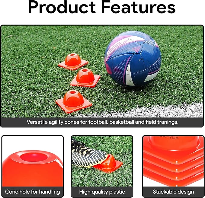 2 inches Heavy Duty Agility Training Cones for Sports & Kids Coaching, Field Markers for Motorcycle, Bikes, Traffic, Basketball, Soccer Drills, Durable, Multipurpose, Adjustable